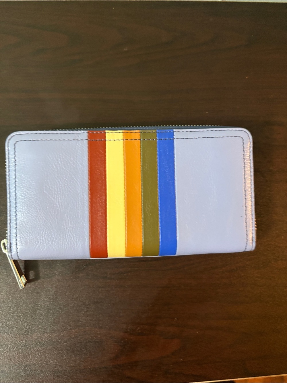 Fossil Lavender Zip Wallet with Multicolor Stripes